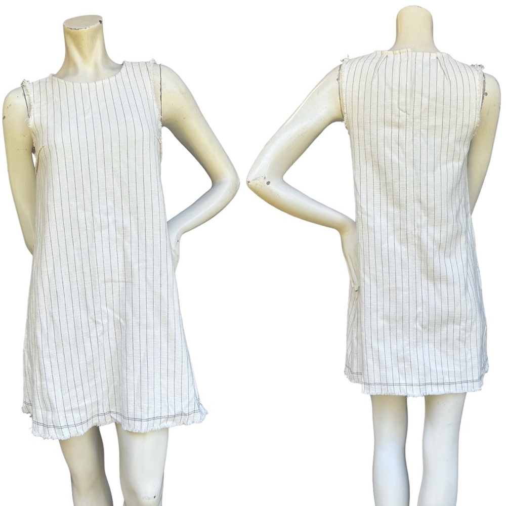 T By Alexander Wang High Neck White & Navy Striped Raw Hem Mini Dress Size 2 - Picture 2 of 13